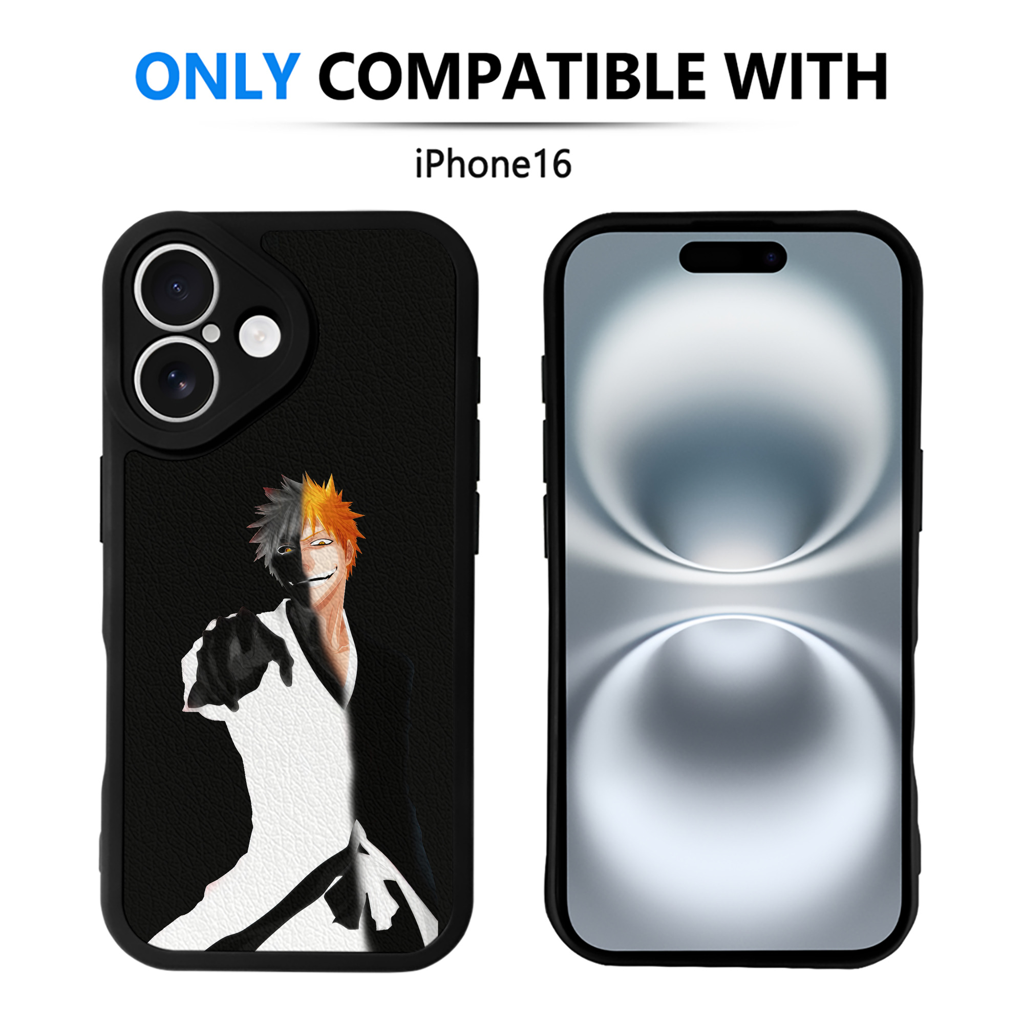 ブリーチ 黒崎一護（くろさき いちご）BLEACH Kurosaki Ichigo 【iPhone 16シリーズ対応】シリコンスマホケース（レザー調） 材質：シリコン